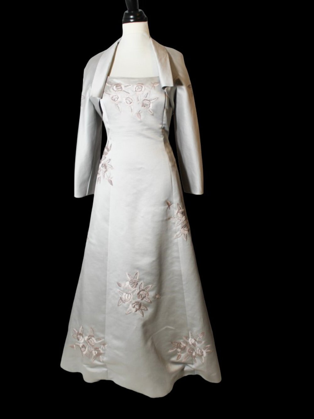 Vintage 2000s Silver Embroidered Gown Bolero Jacket Set